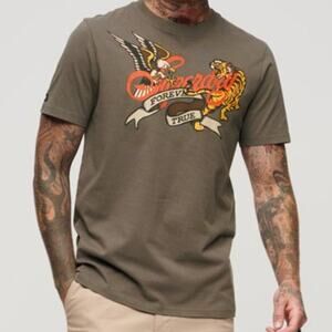 Super dry tattoo script graphic print tee eagle tiger forever true Y2K style